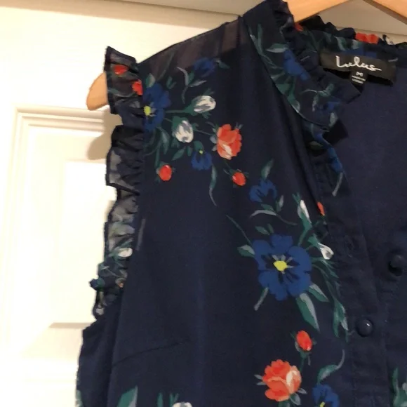 Lulus Floral Dark Navy Blue Midi Dress - Picture 3 of 14